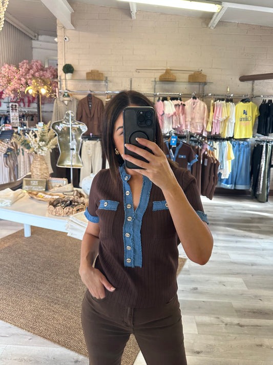 Brown & Denim Top