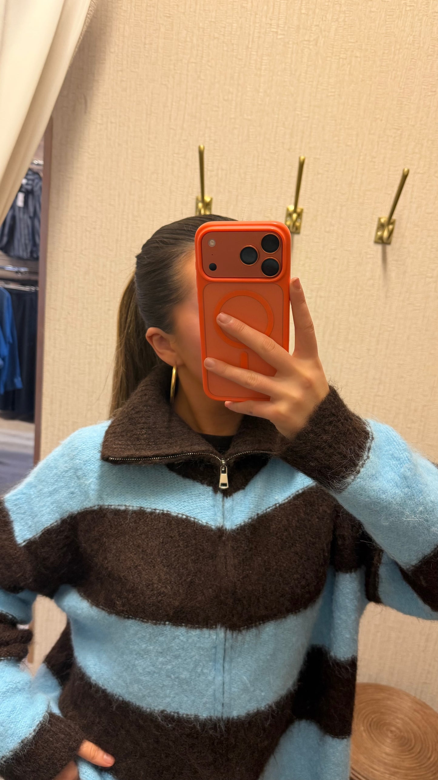 Blue & Brown Zip Cardigan