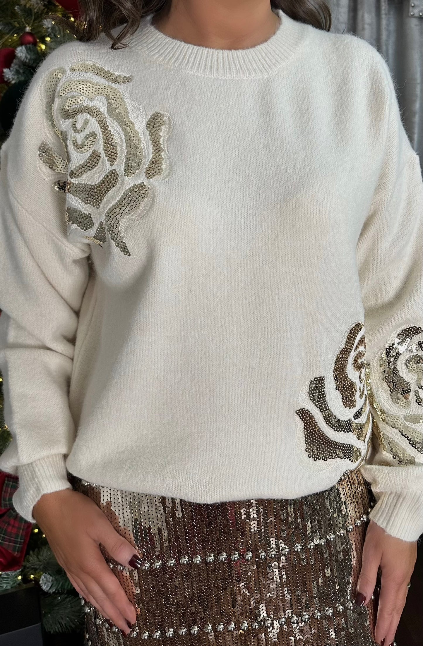 Cream Jumper with Gold Sequins