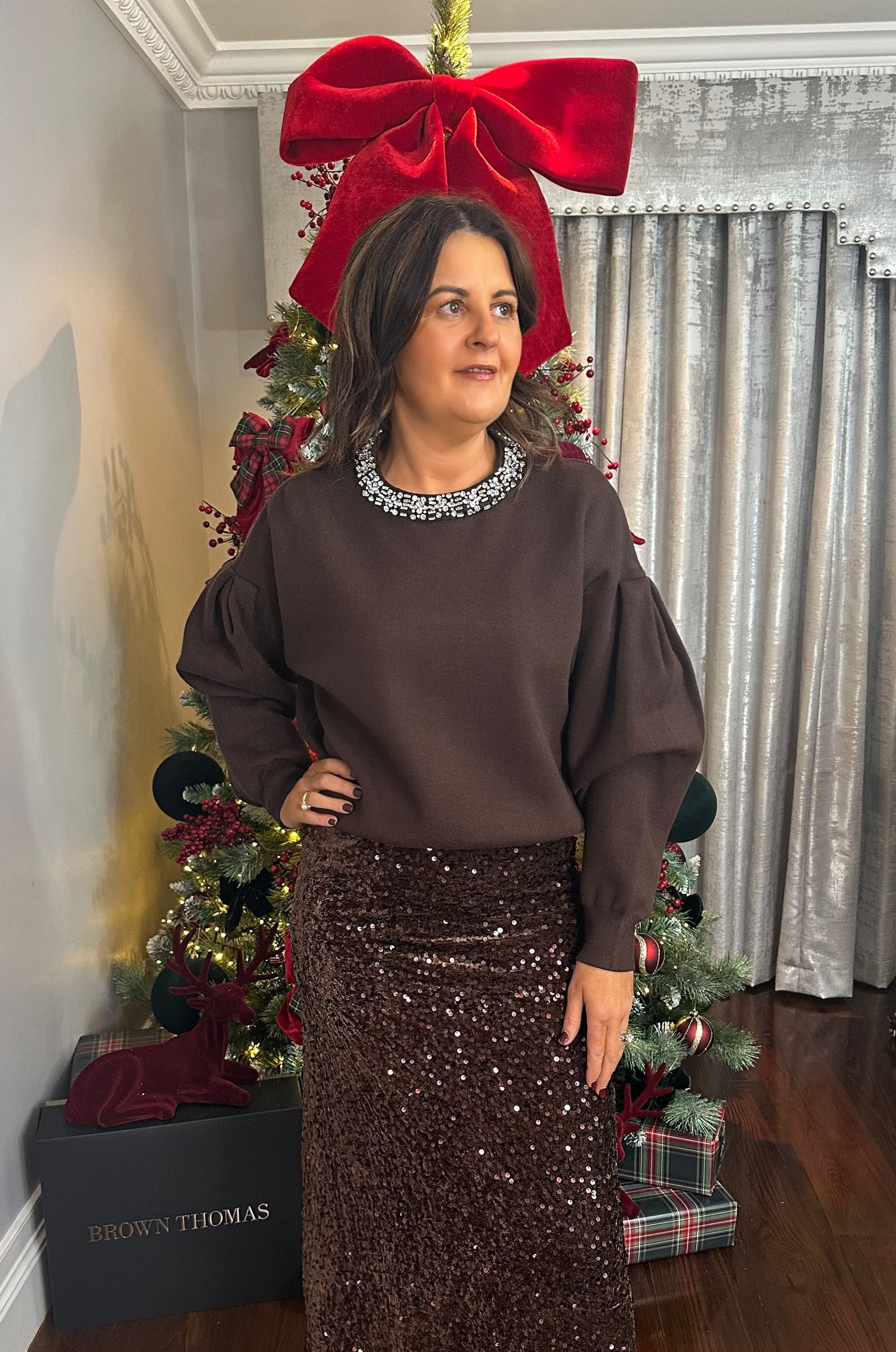 Brown Embellished Knit