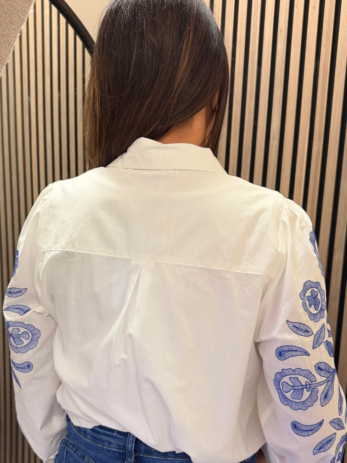 Blue Embroidered White Shirt