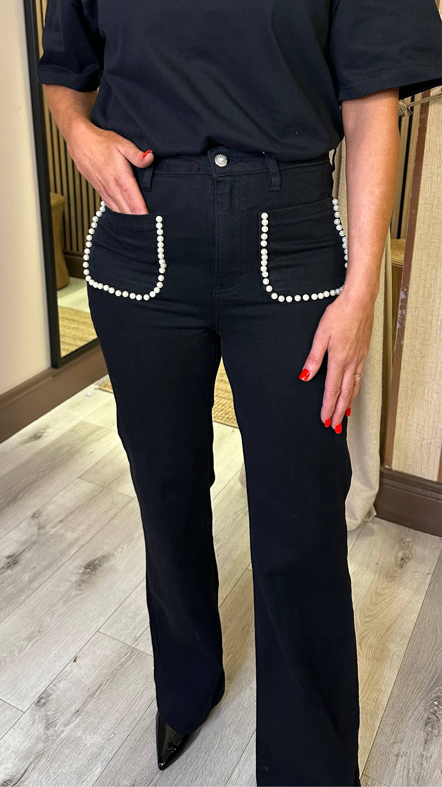 Black Pearl Pocket Straight Jeans