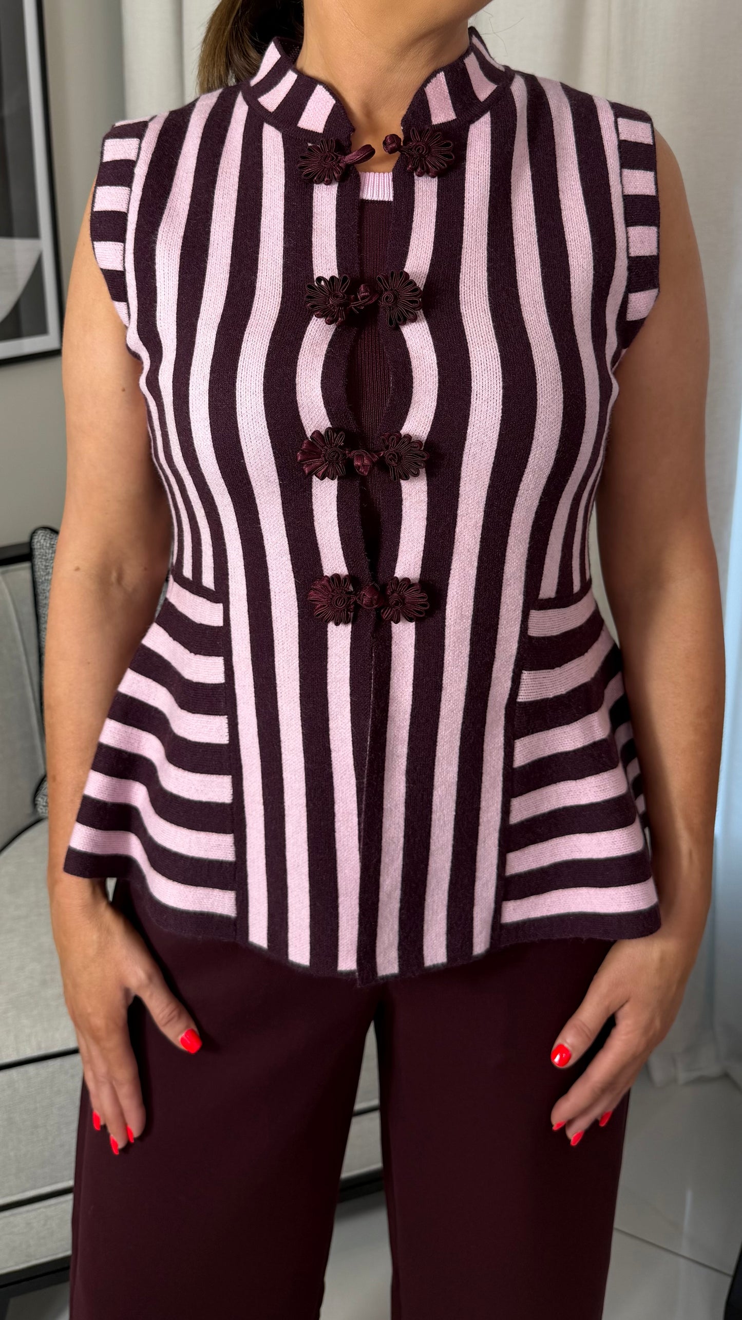Burgundy & Pink Peplum Knit Waistcoat