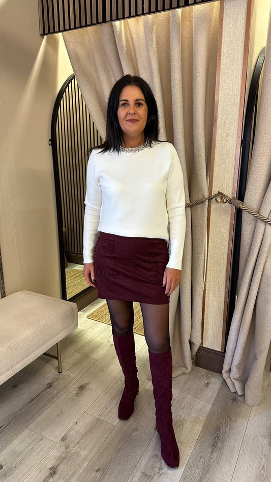 Wine Suedette Mini Skirt