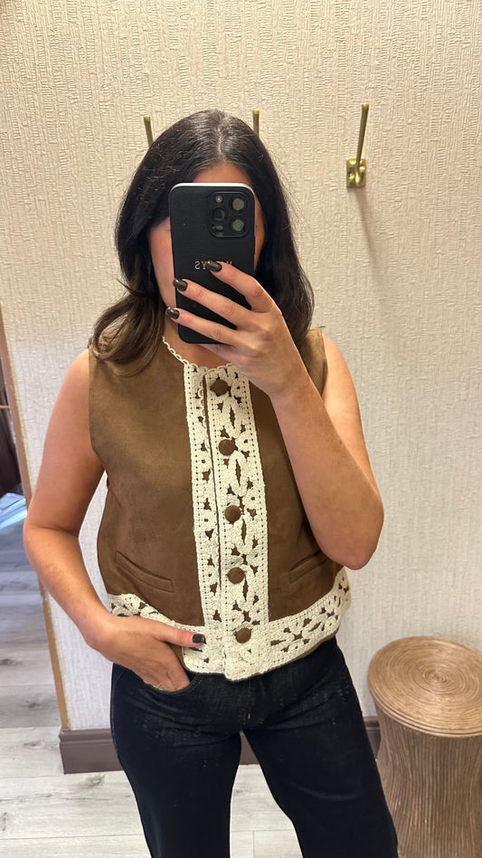 Brown Crochet Detail Waistcoat
