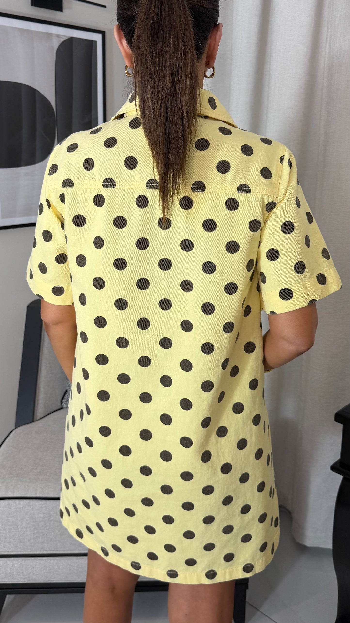 Yellow & Brown Polka Dot Mini Dress