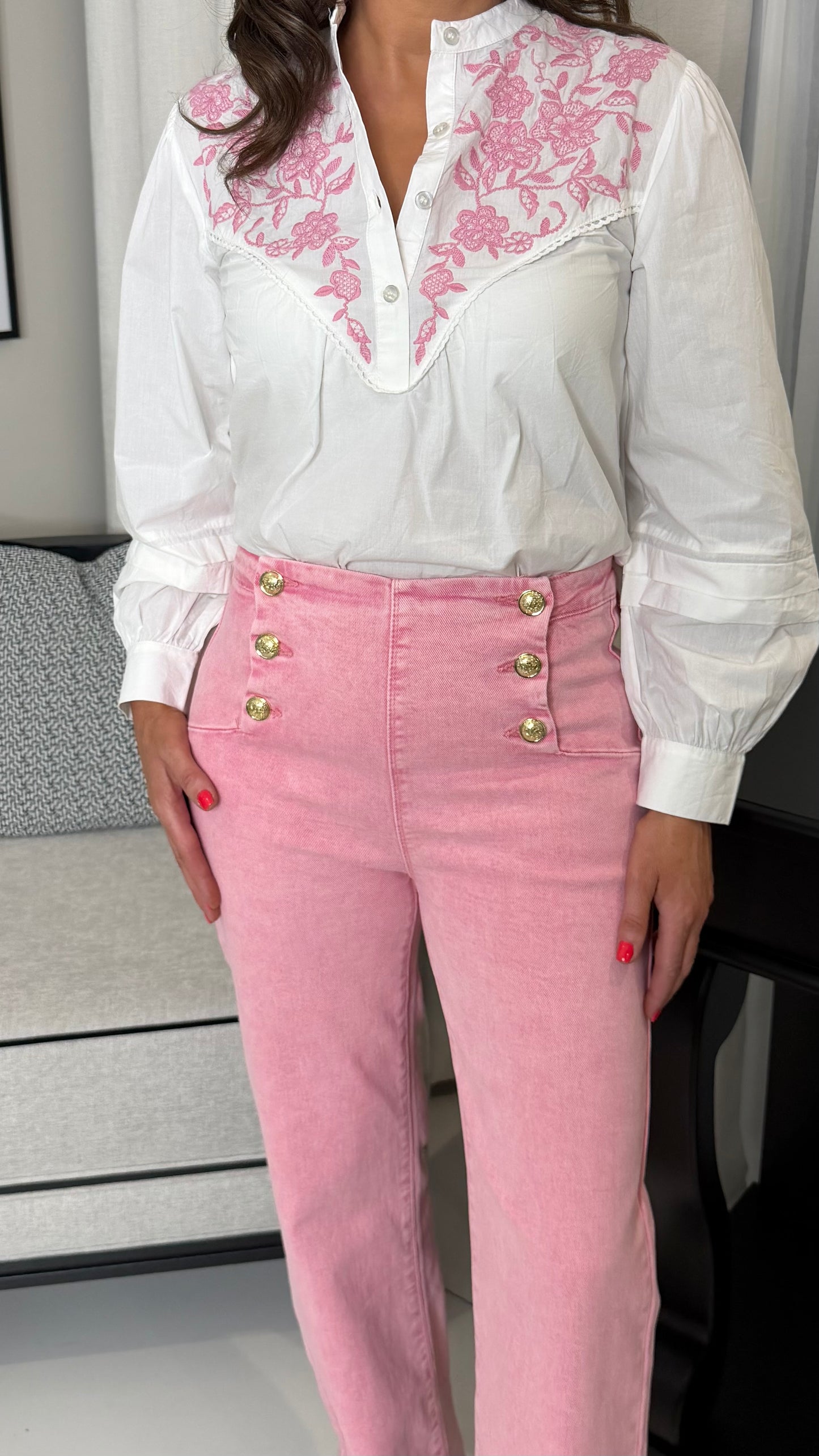 Pink Gold Button Jeans