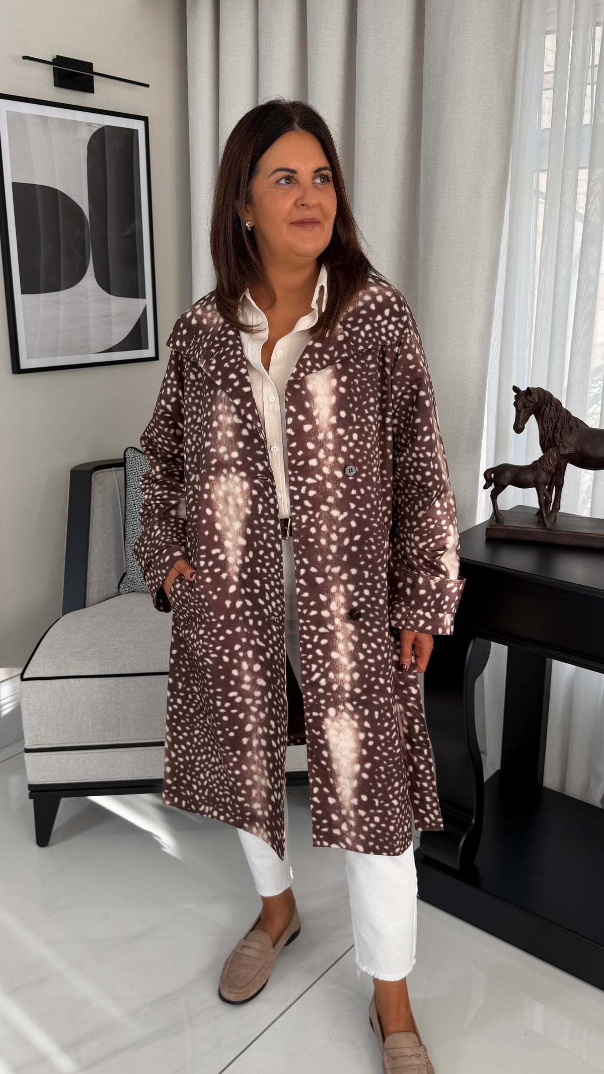 Deer Print Trench Coat