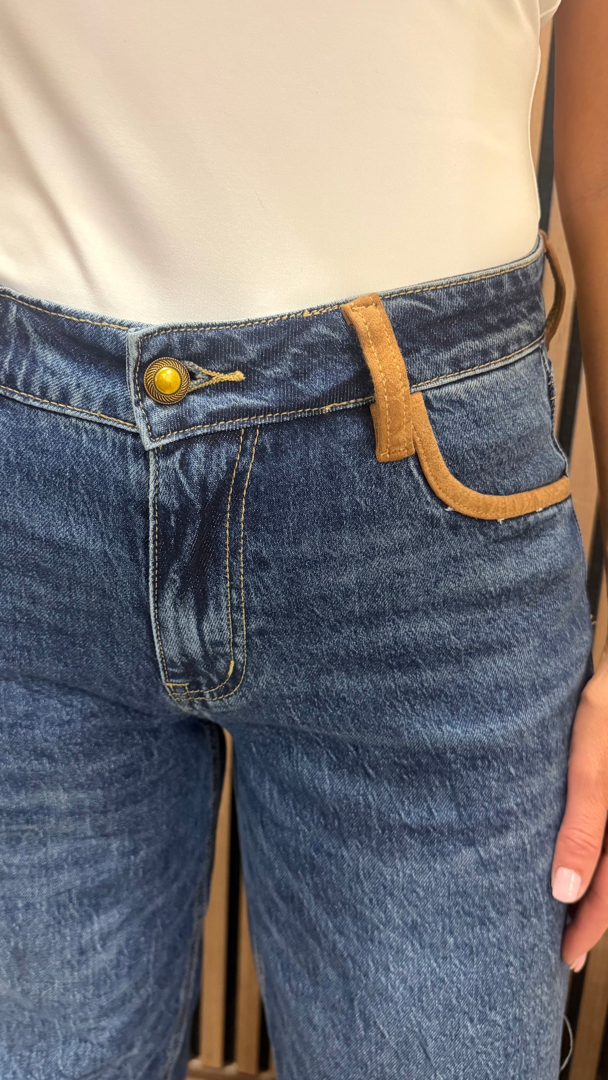 Suede Effect Contrast Jeans
