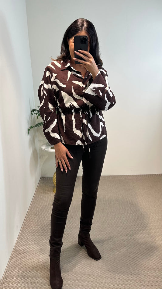 Brown & Cream Abstract Top