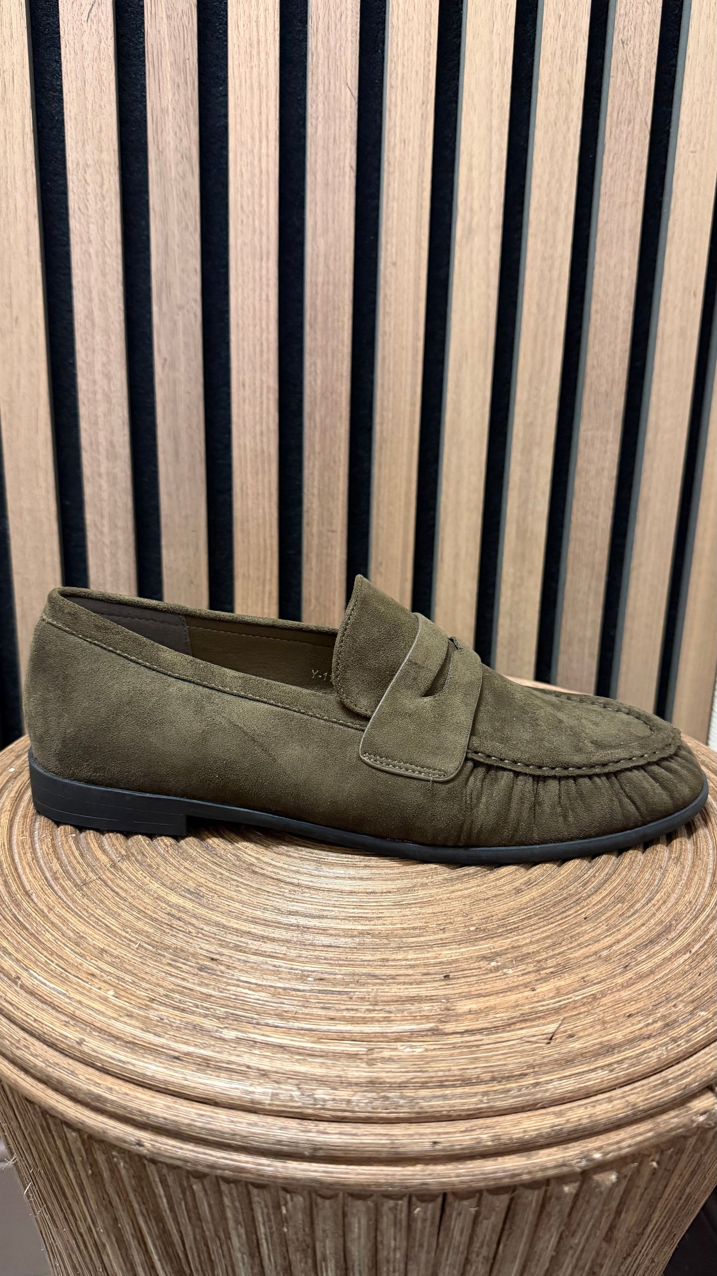 Khaki Faux Suede Loafers