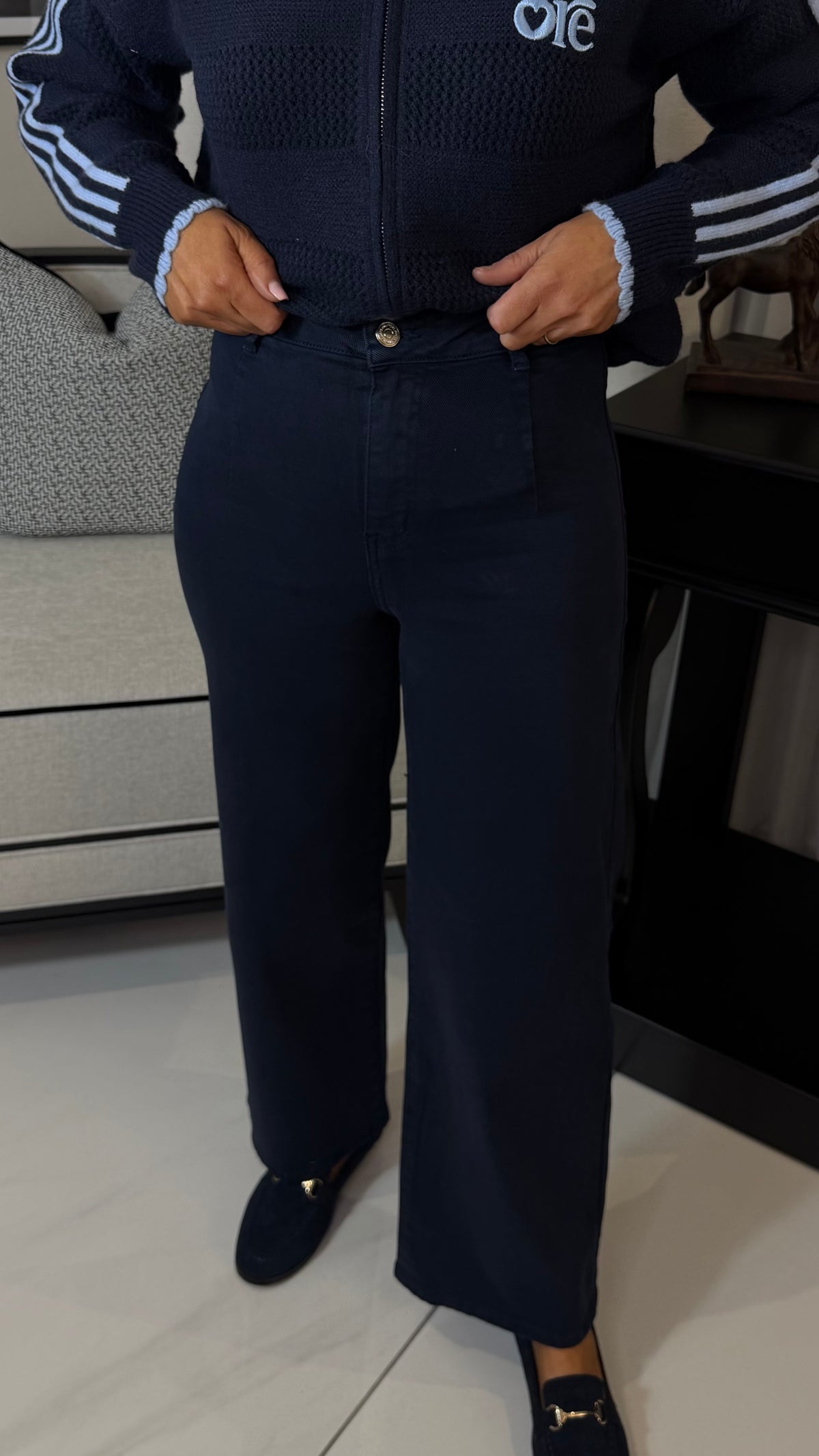 Navy Erin Jeans-Cropped Wide-Leg