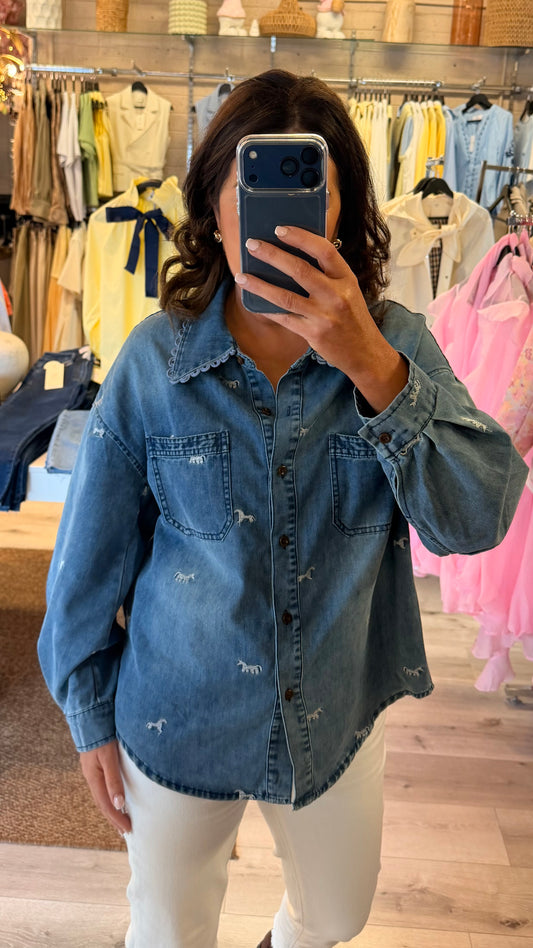 Horse Embroidery Denim Shirt