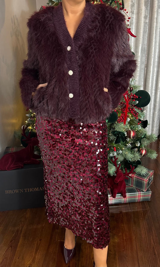 Deep Wine Sequin Skirt
