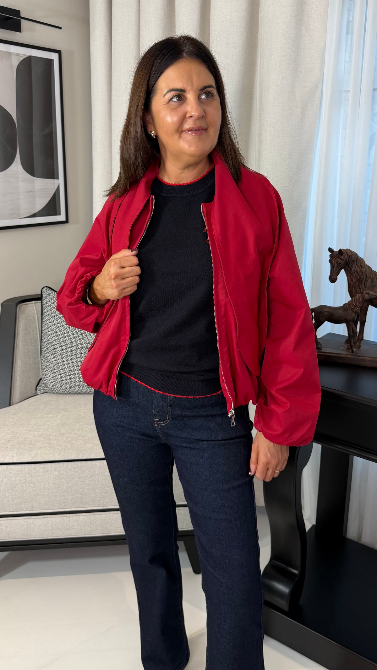 Red Bomber Jacket with Scarf