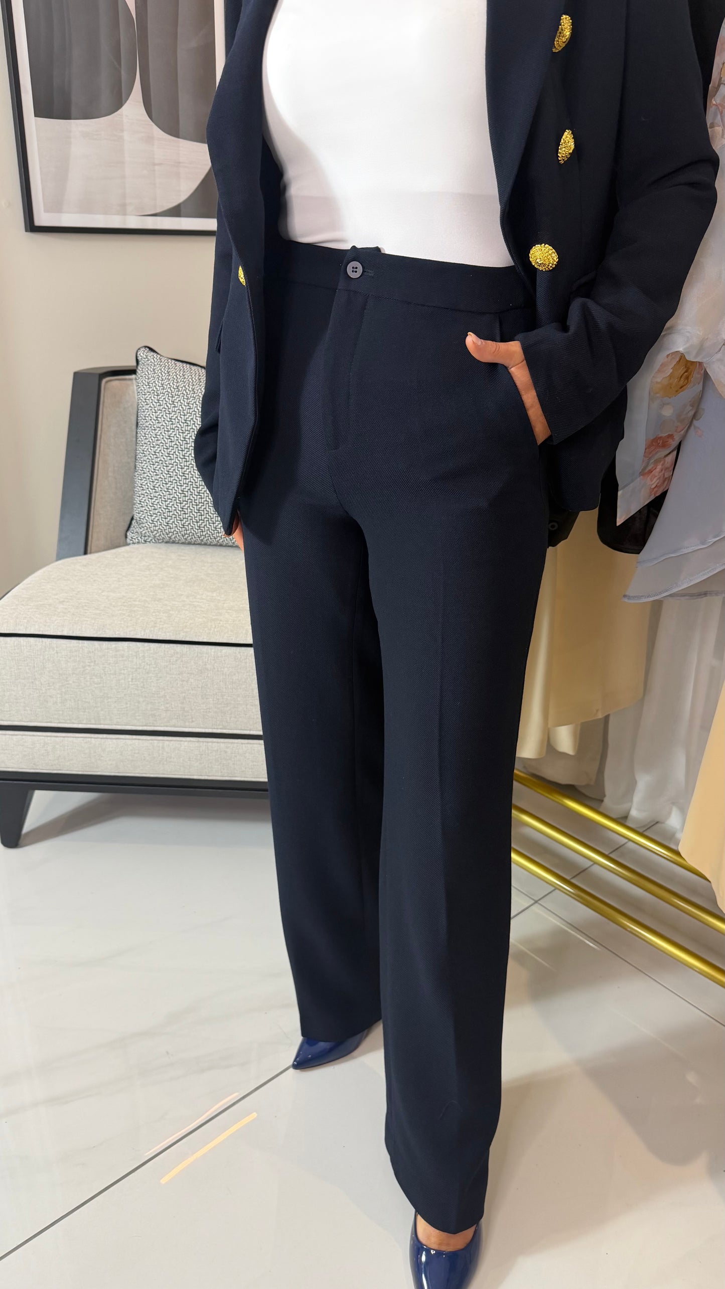 Sophie Navy Wide-Leg Trousers