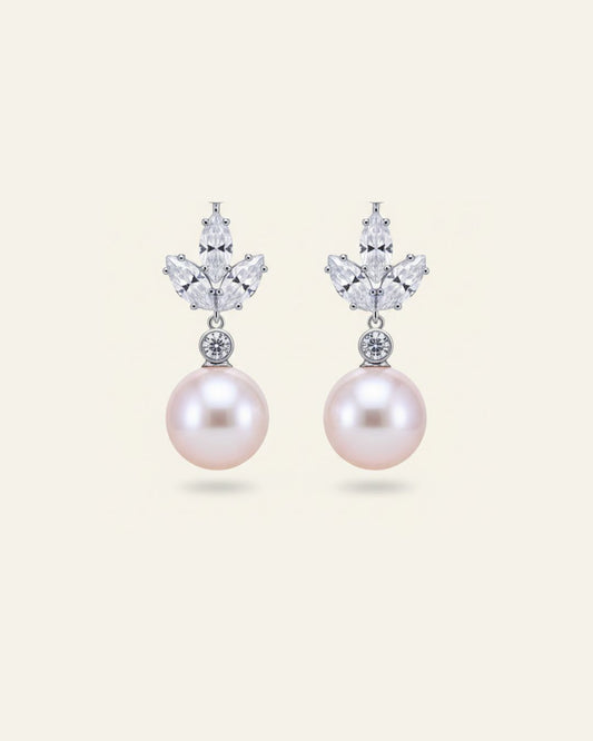 Silver Pearl & Diamanté Drop Earrings