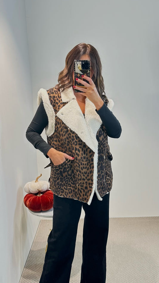 Leopard Print Shearling Gilet