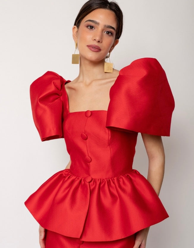 Luxe Cherry Peplum Dress