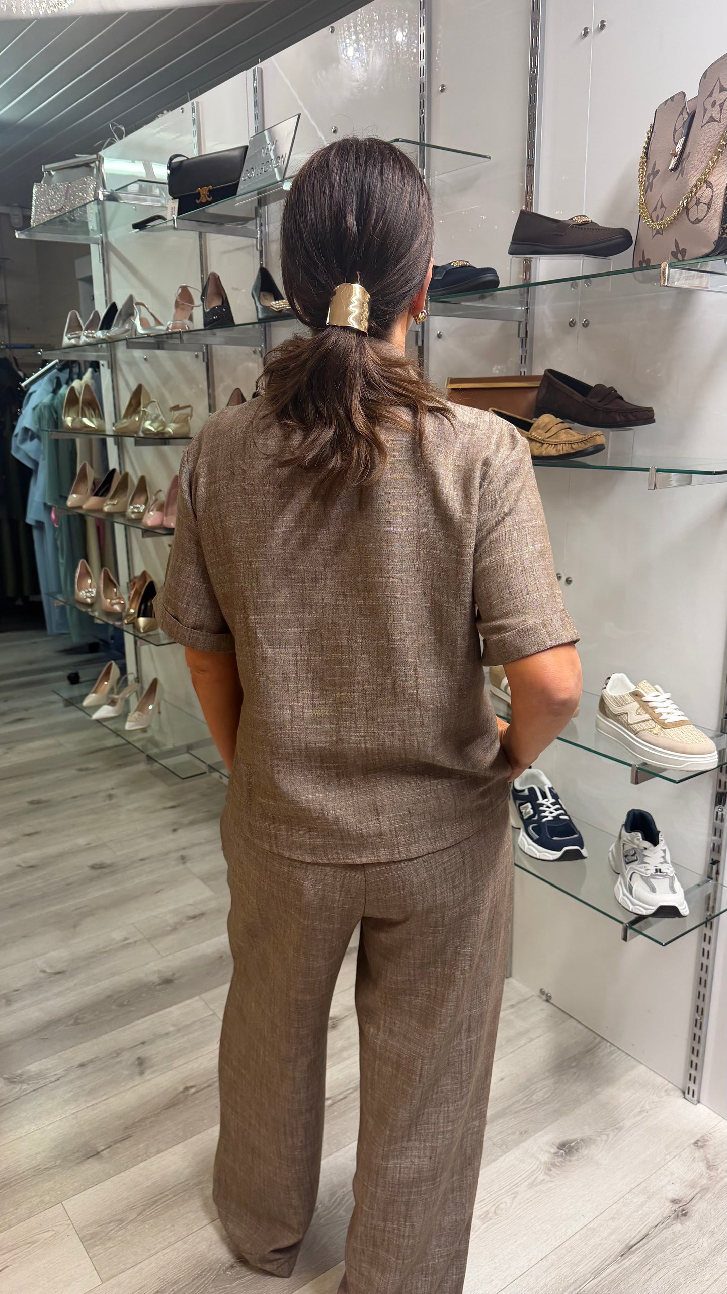Coffee Linen-Blend Trousers