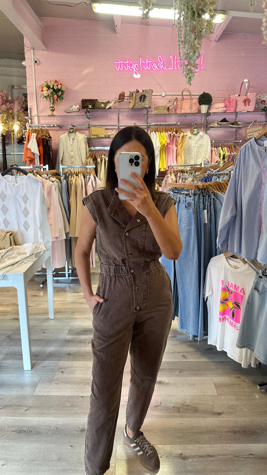 Brown Denim Jumpsuit