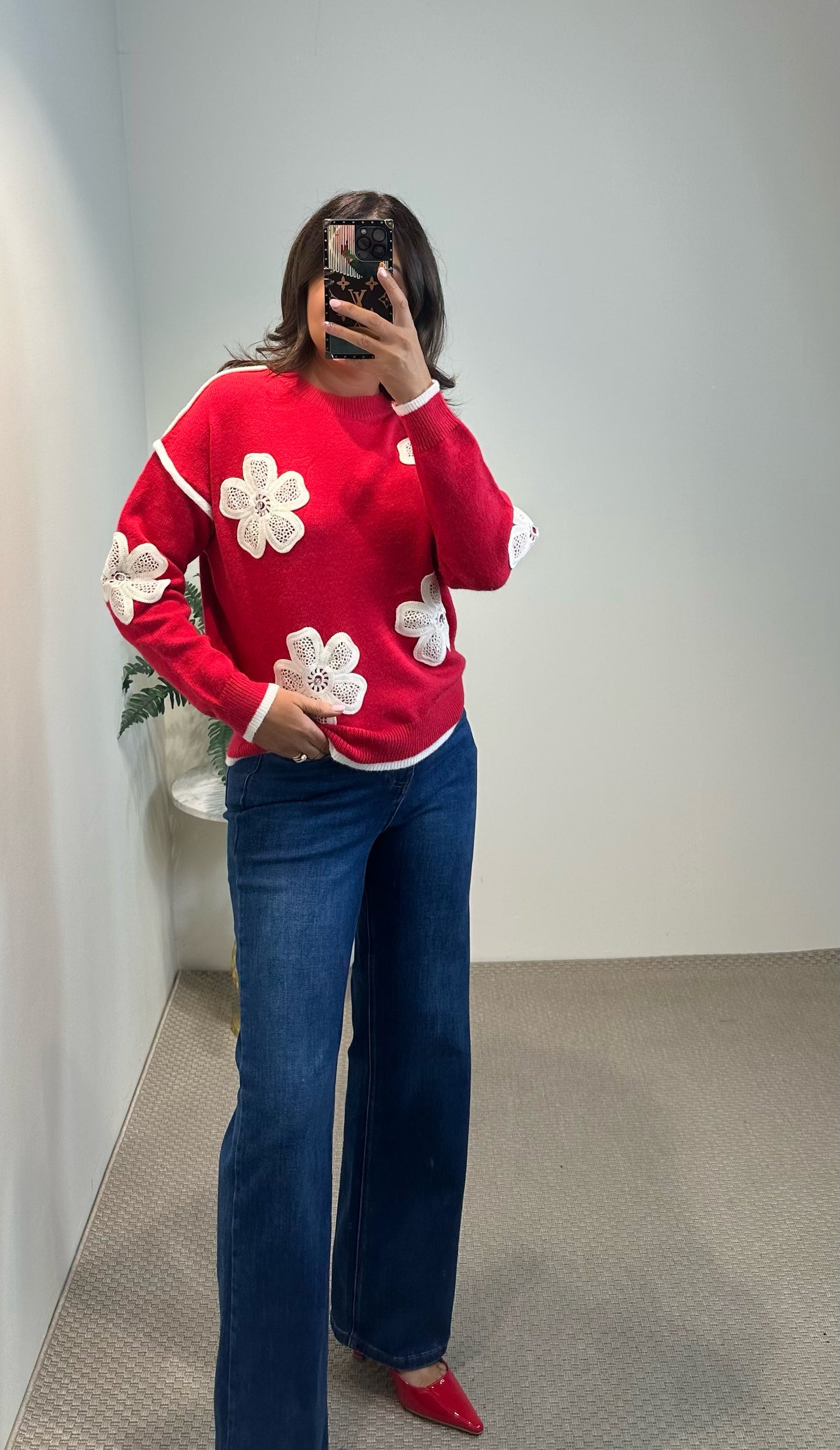 Red Flower Sweater