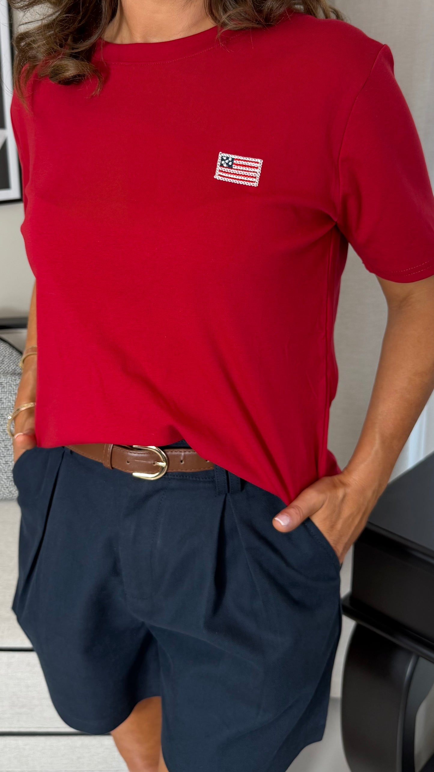 Red Embroidered T-Shirt