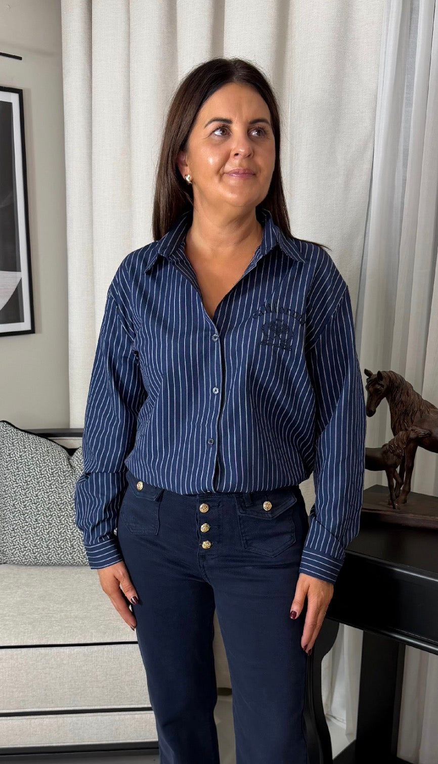 Navy Striped Embroidered Shirt