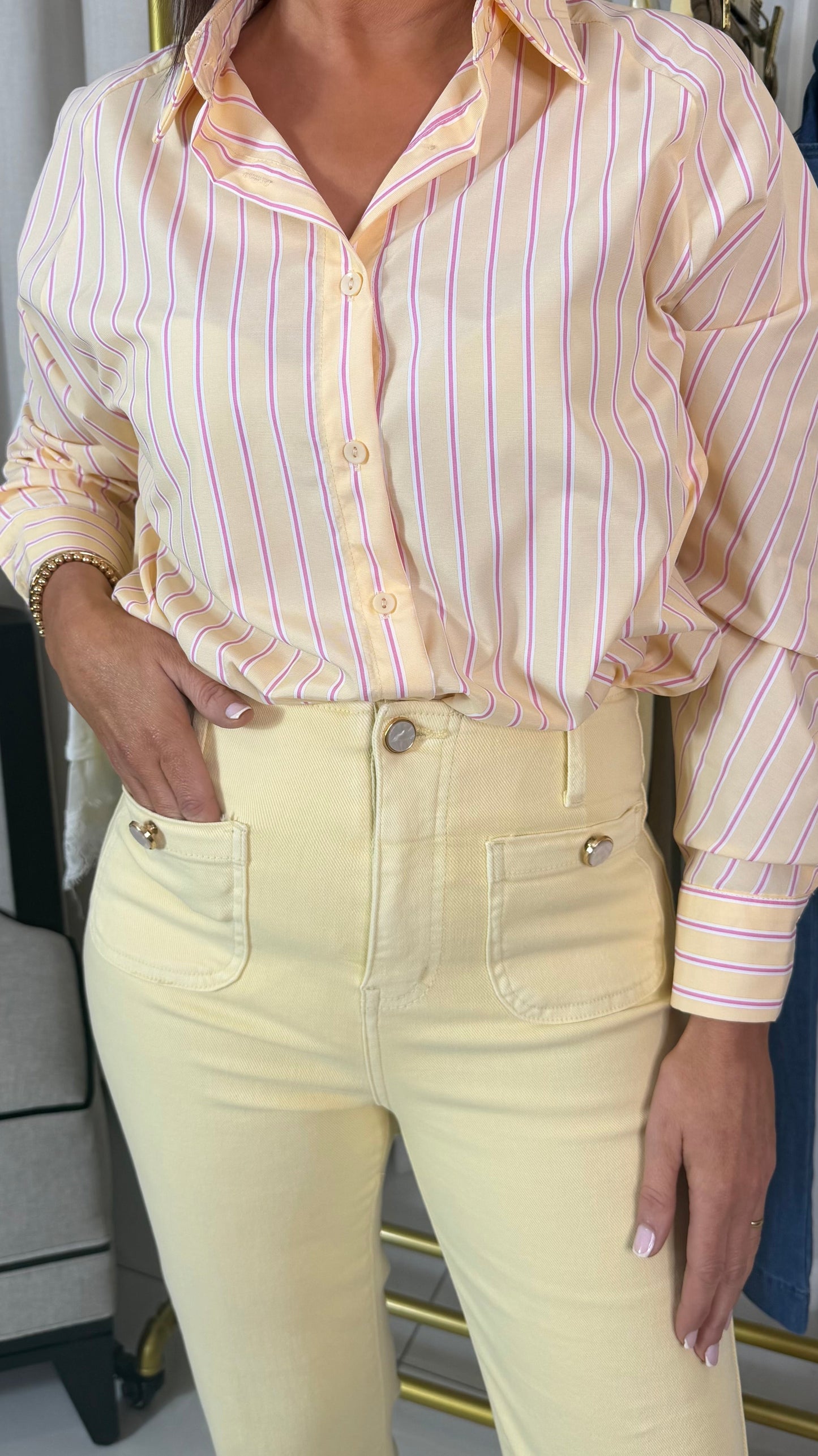 Lemon Straight Leg Pearl Button Jeans