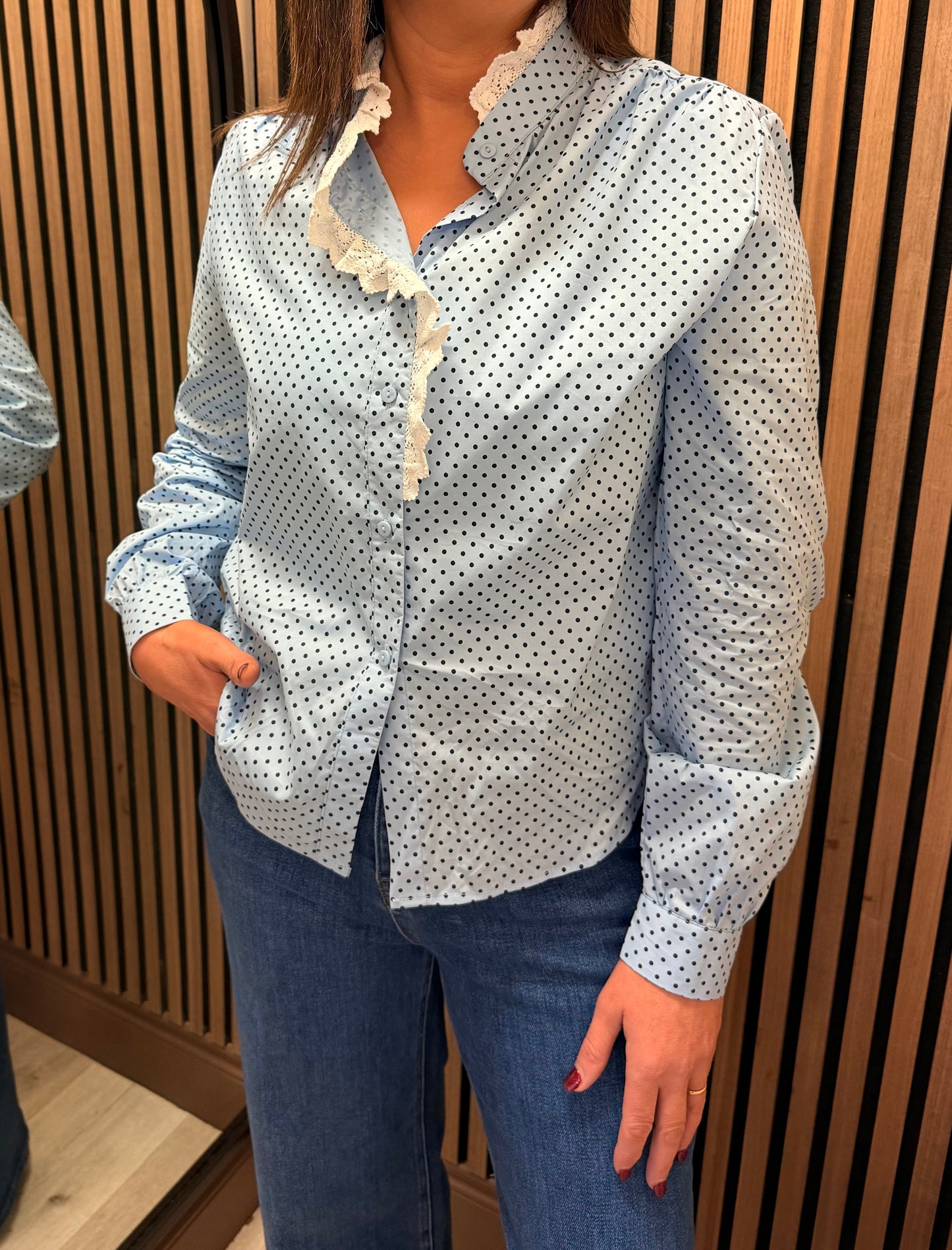 Polka Dot & Lace Detail Shirt