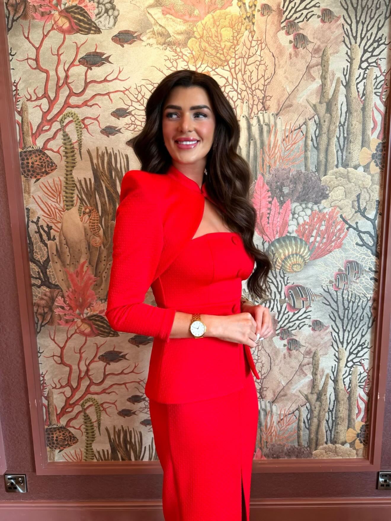 Megan Red Midi Dress with Detachable Bolero Jacket