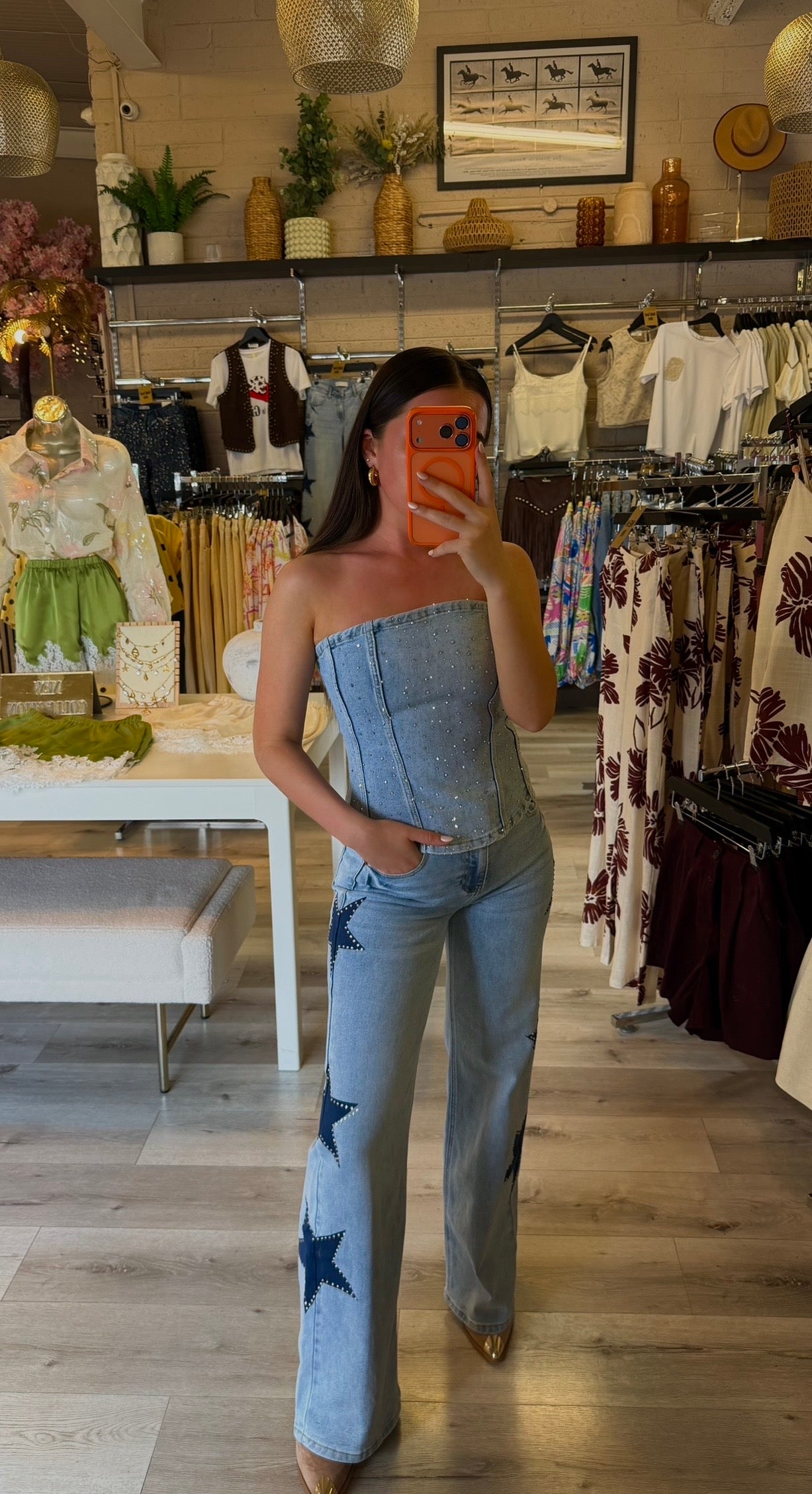 Diamanté Denim Bandeau Top