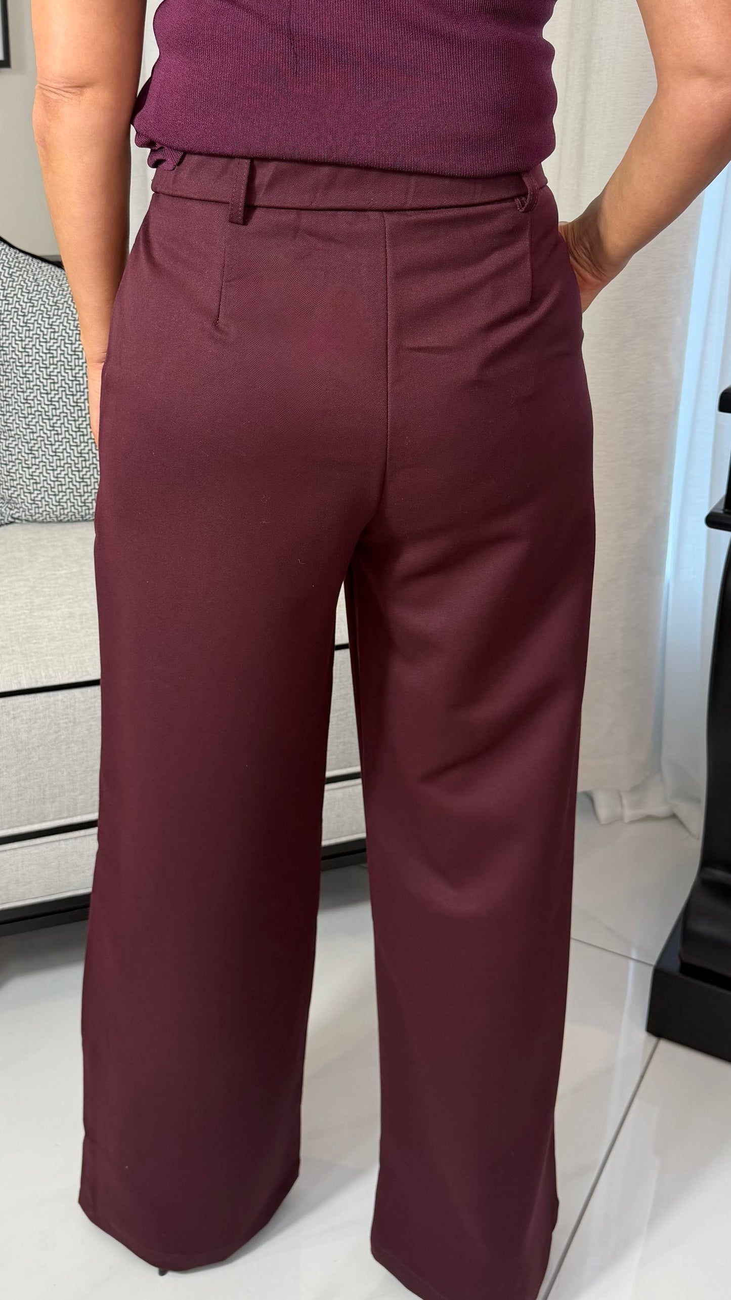 Wine Wide-Leg Trousers
