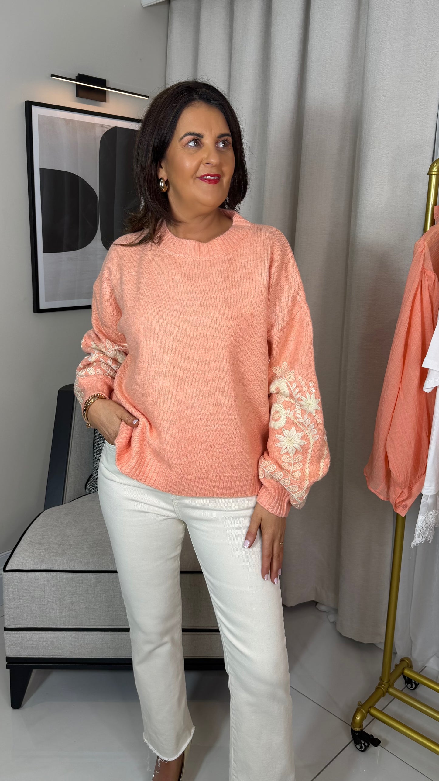Peach Jumper with Lace & Sequin Details