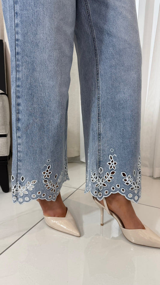 Denim Eyelet Embroidery Jeans