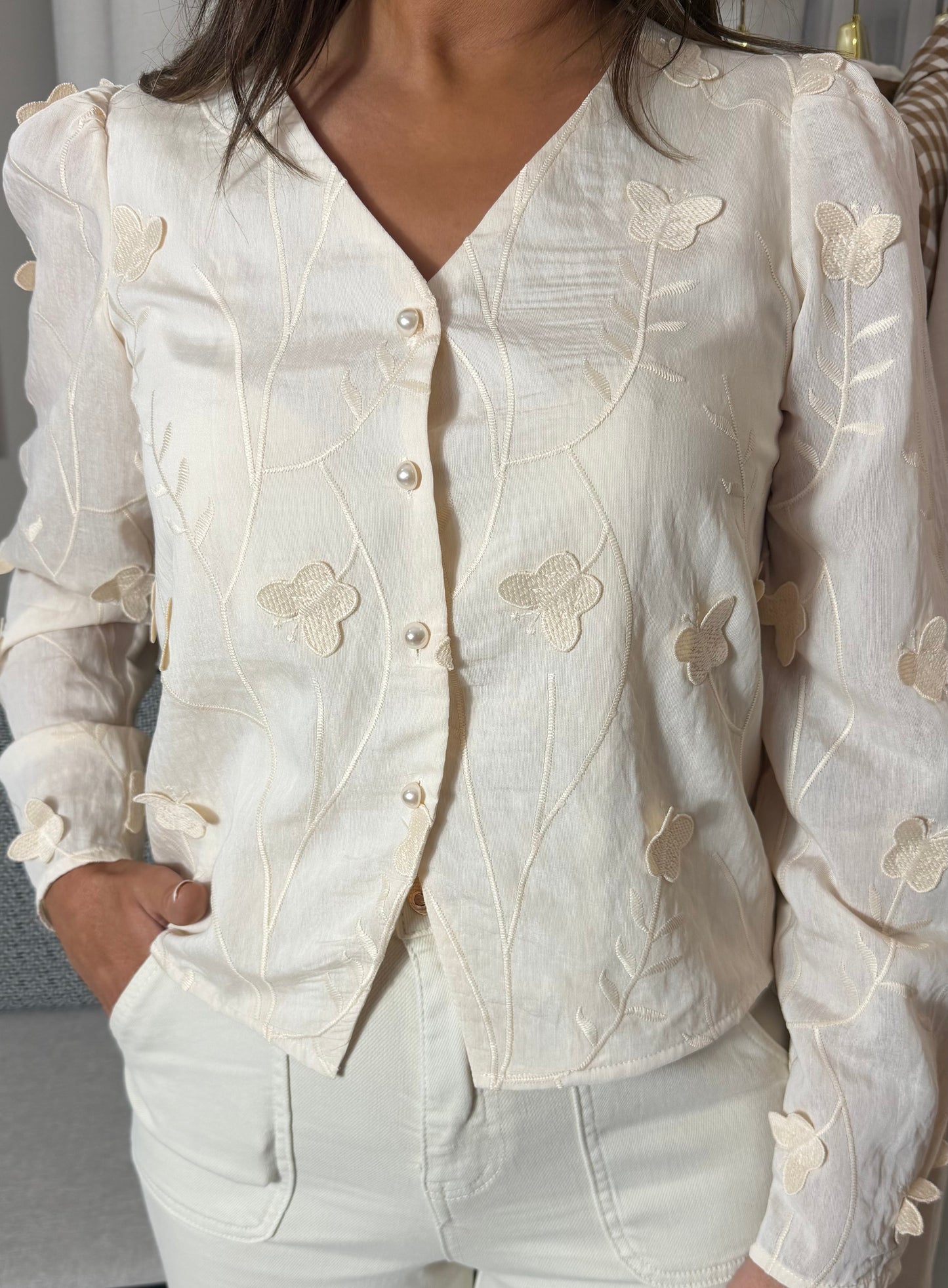 Cream Embroidery Blouse