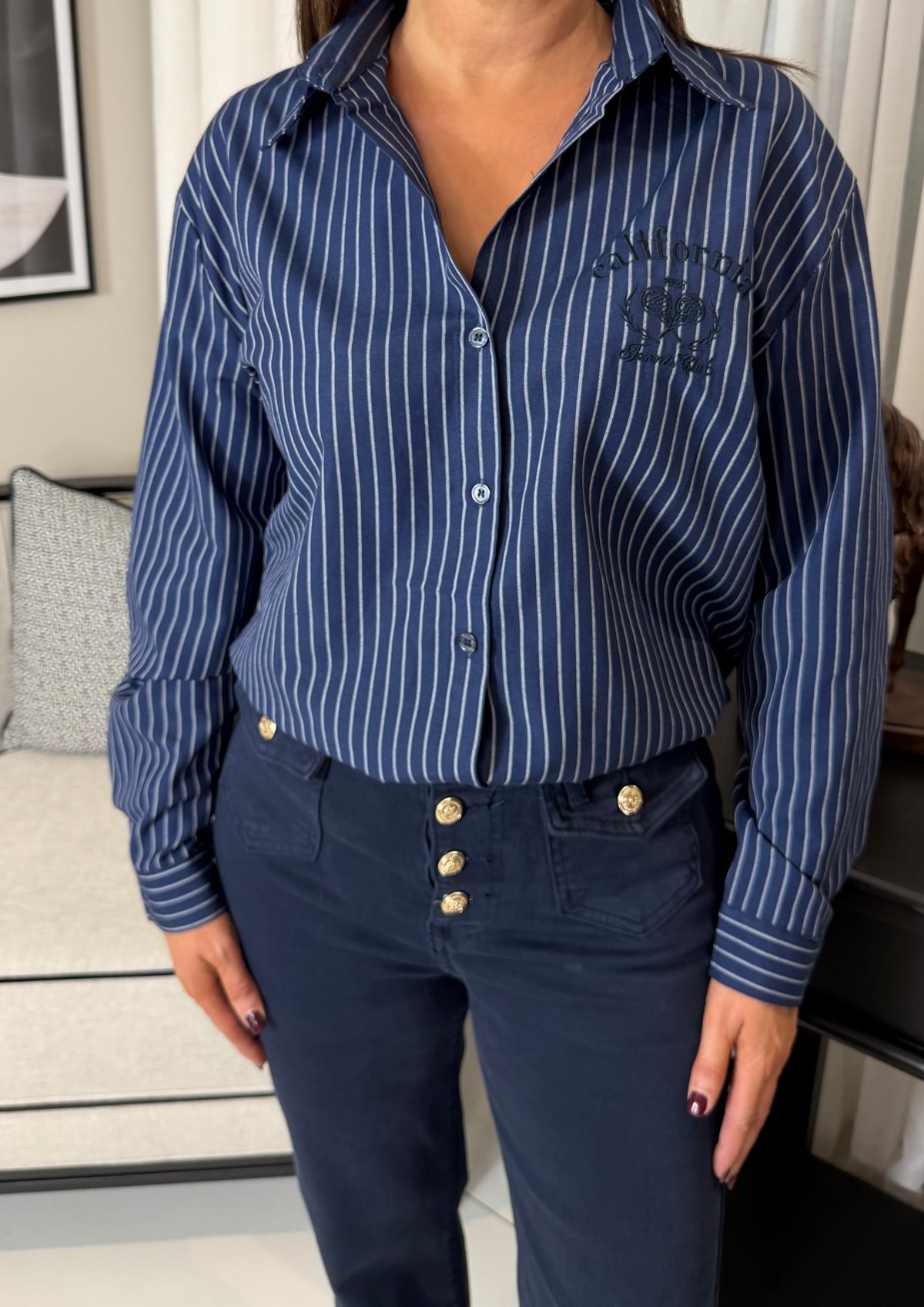 Navy Striped Embroidered Shirt