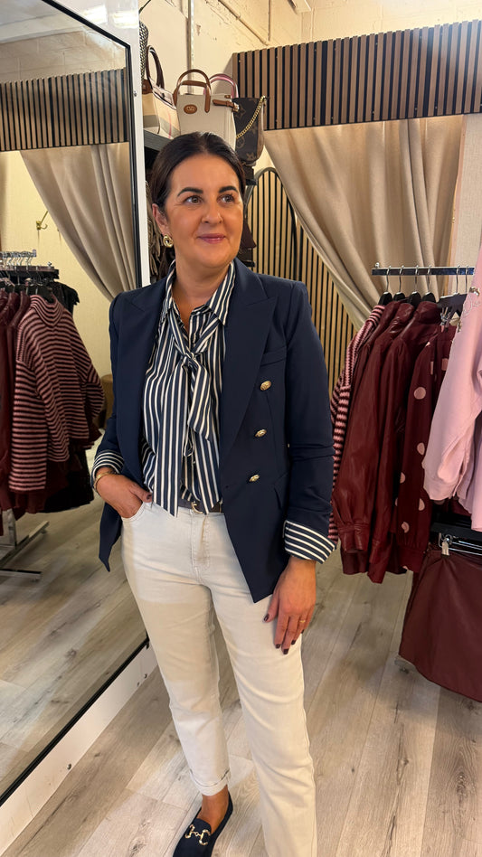 Navy Gold Button Blazer