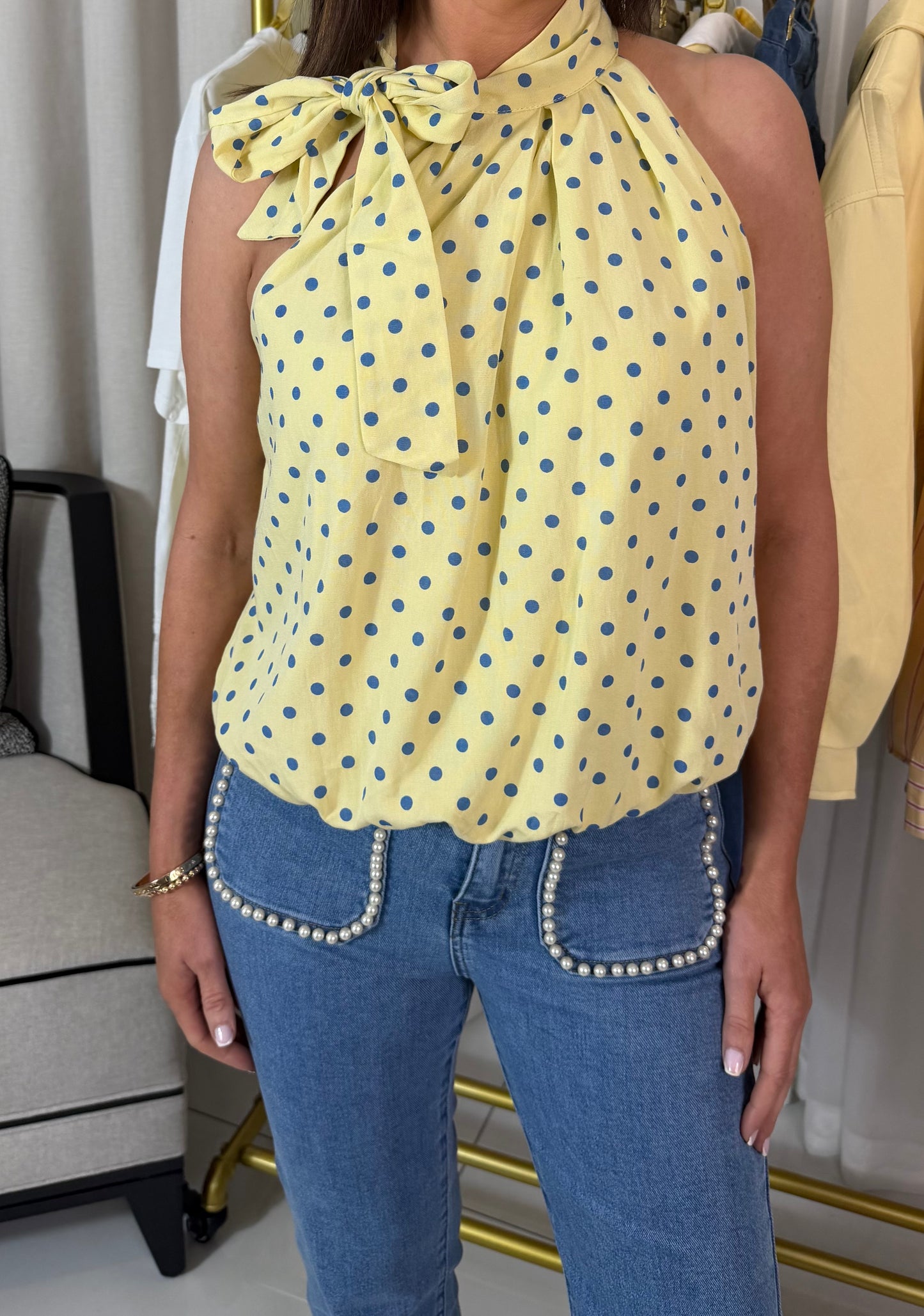 Lemon & Blue Polka Dot Top