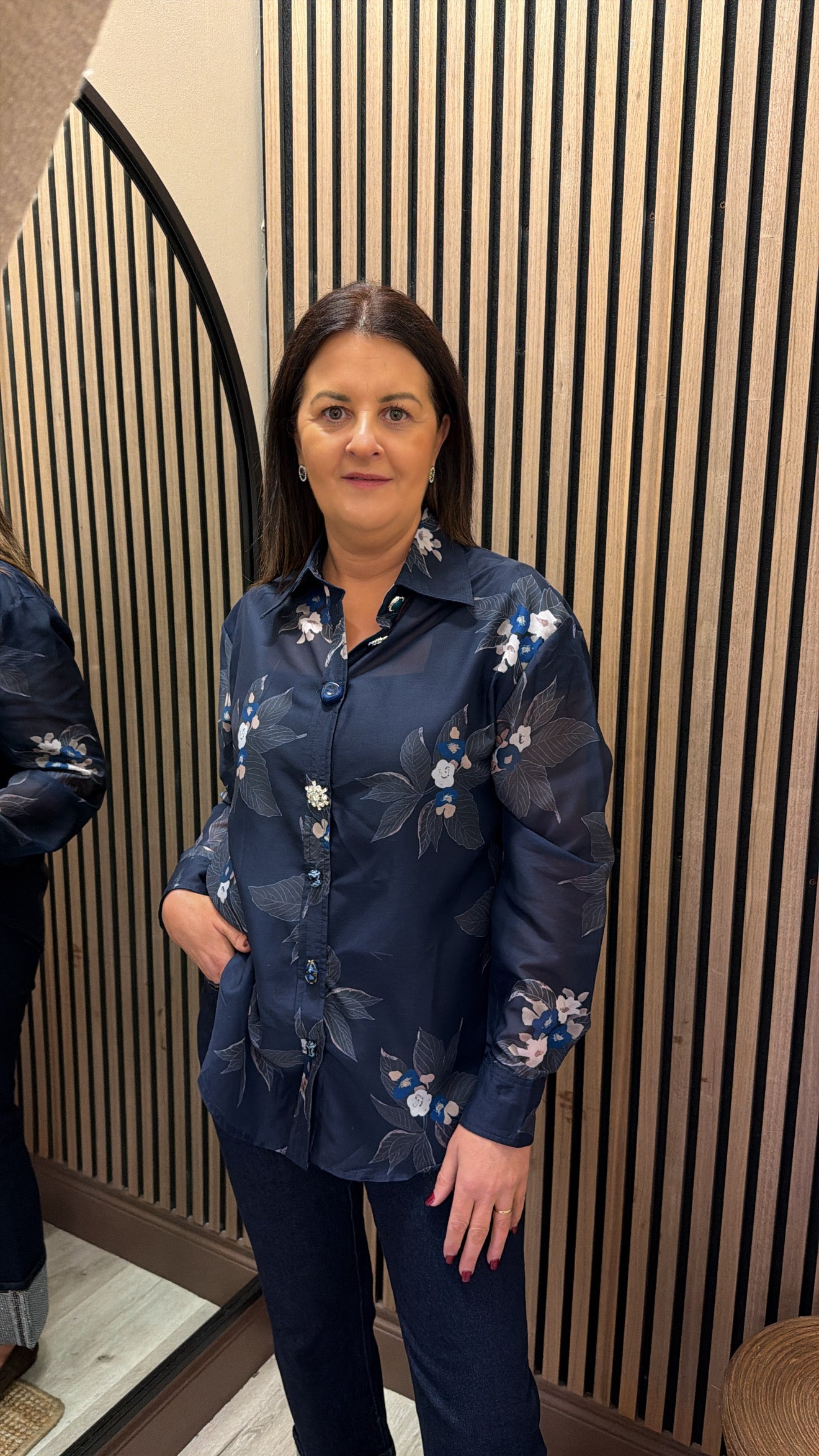 Navy Floral Sheer Shirt