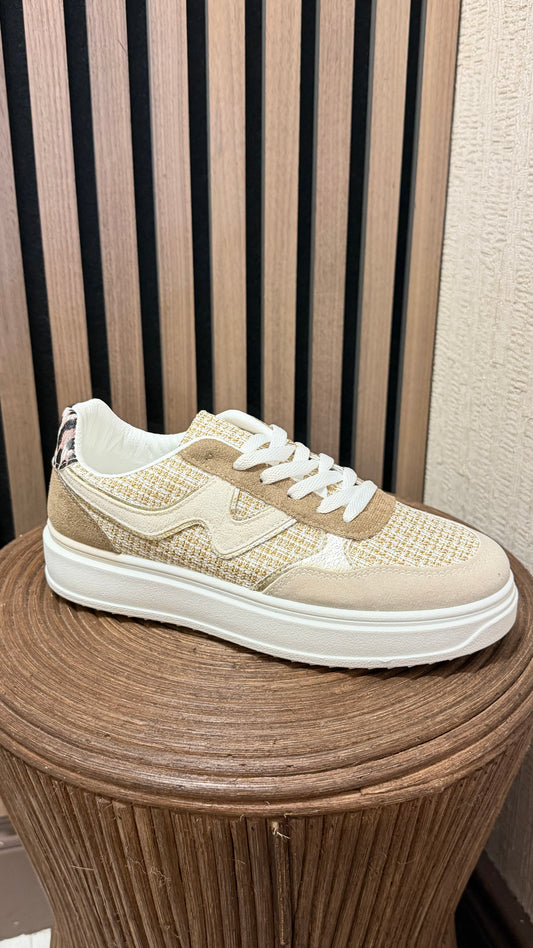 Cream & Beige Textured Trainer