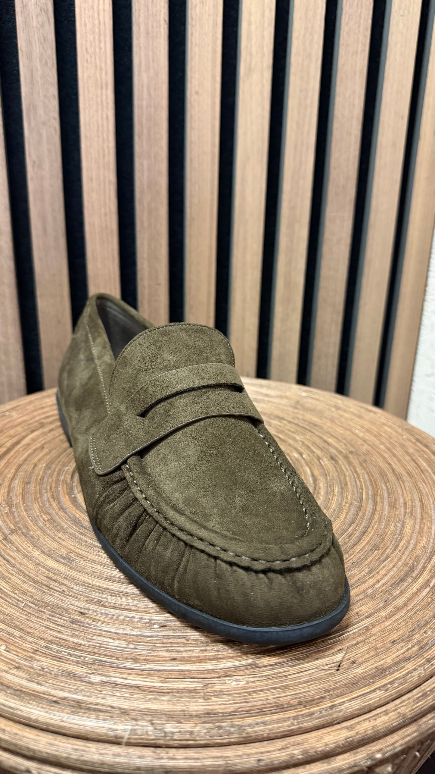 Khaki Faux Suede Loafers