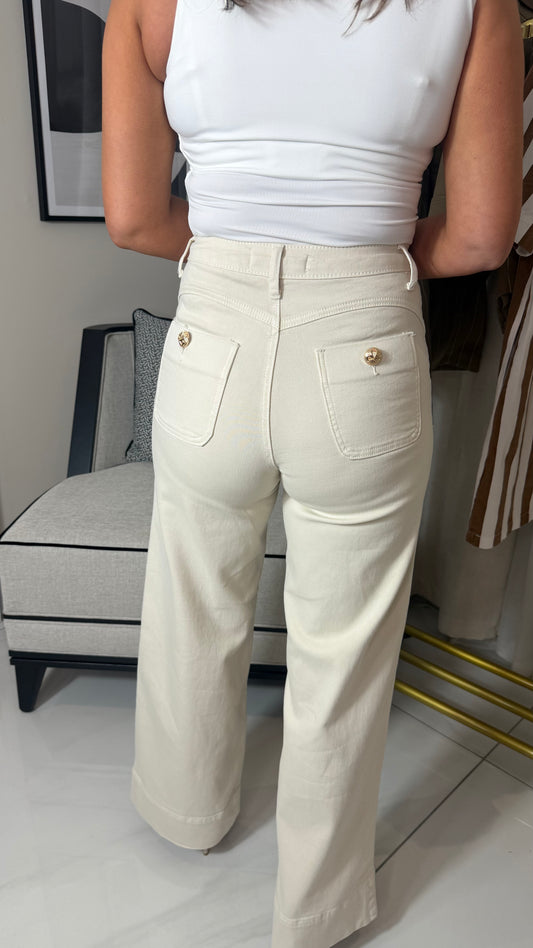 Cream Gold Button Jeans
