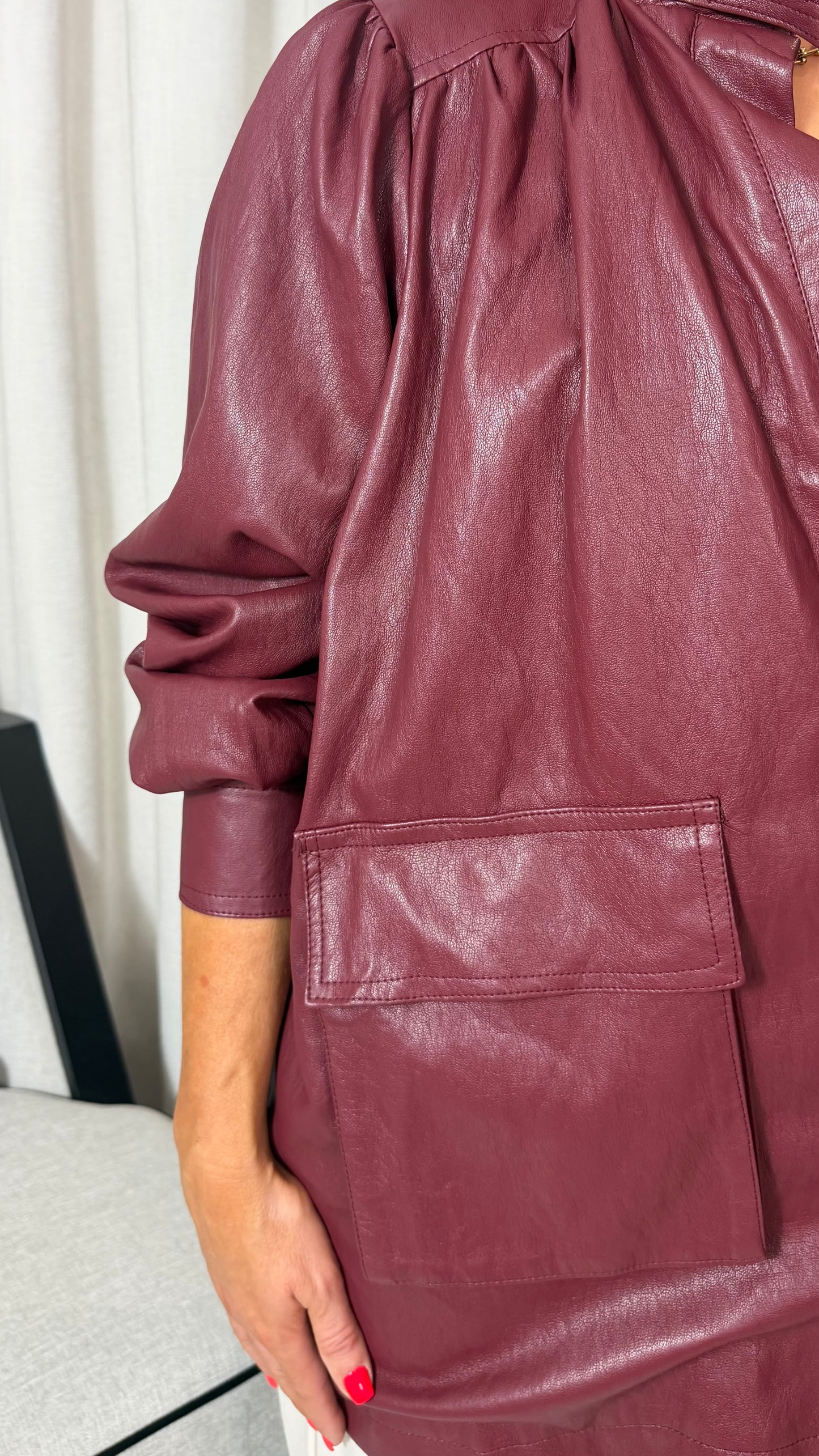 Sabrina Burgundy Faux Leather Jacket