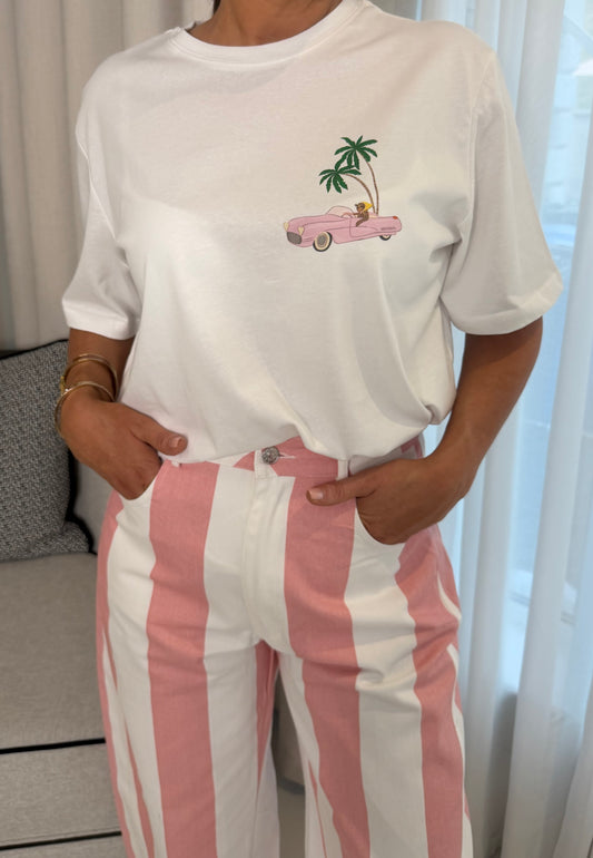 White & Pink Printed T-Shirt