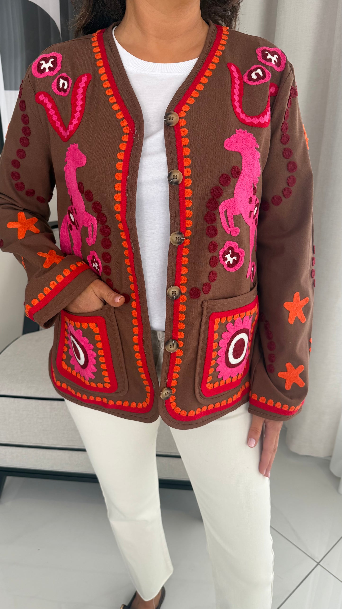 Brown Patchwork Western Jacket