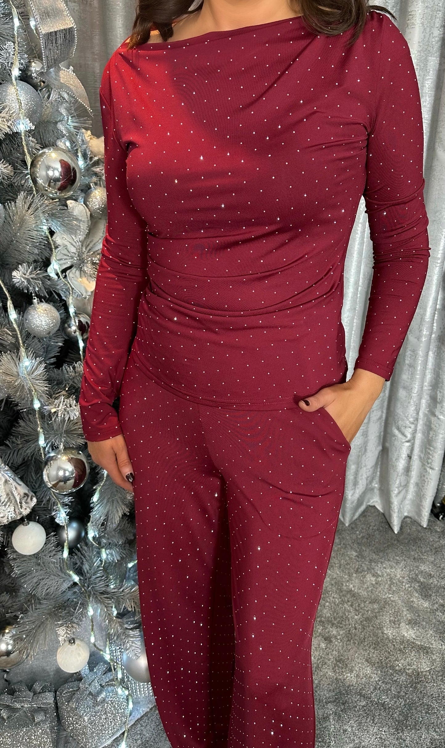 Burgundy Diamanté Top