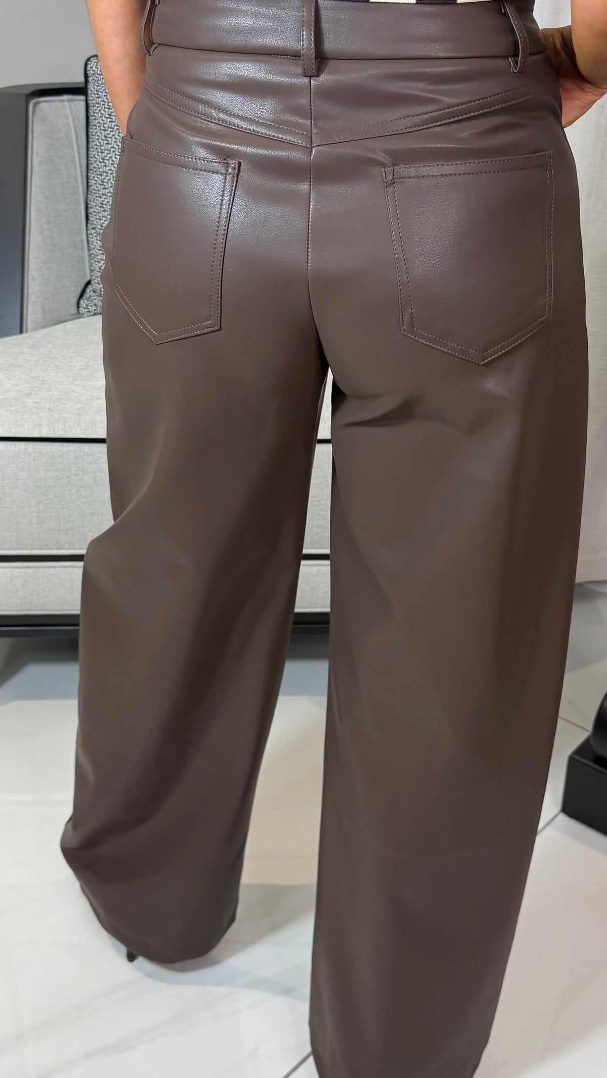 Chocolate Faux Leather Trousers