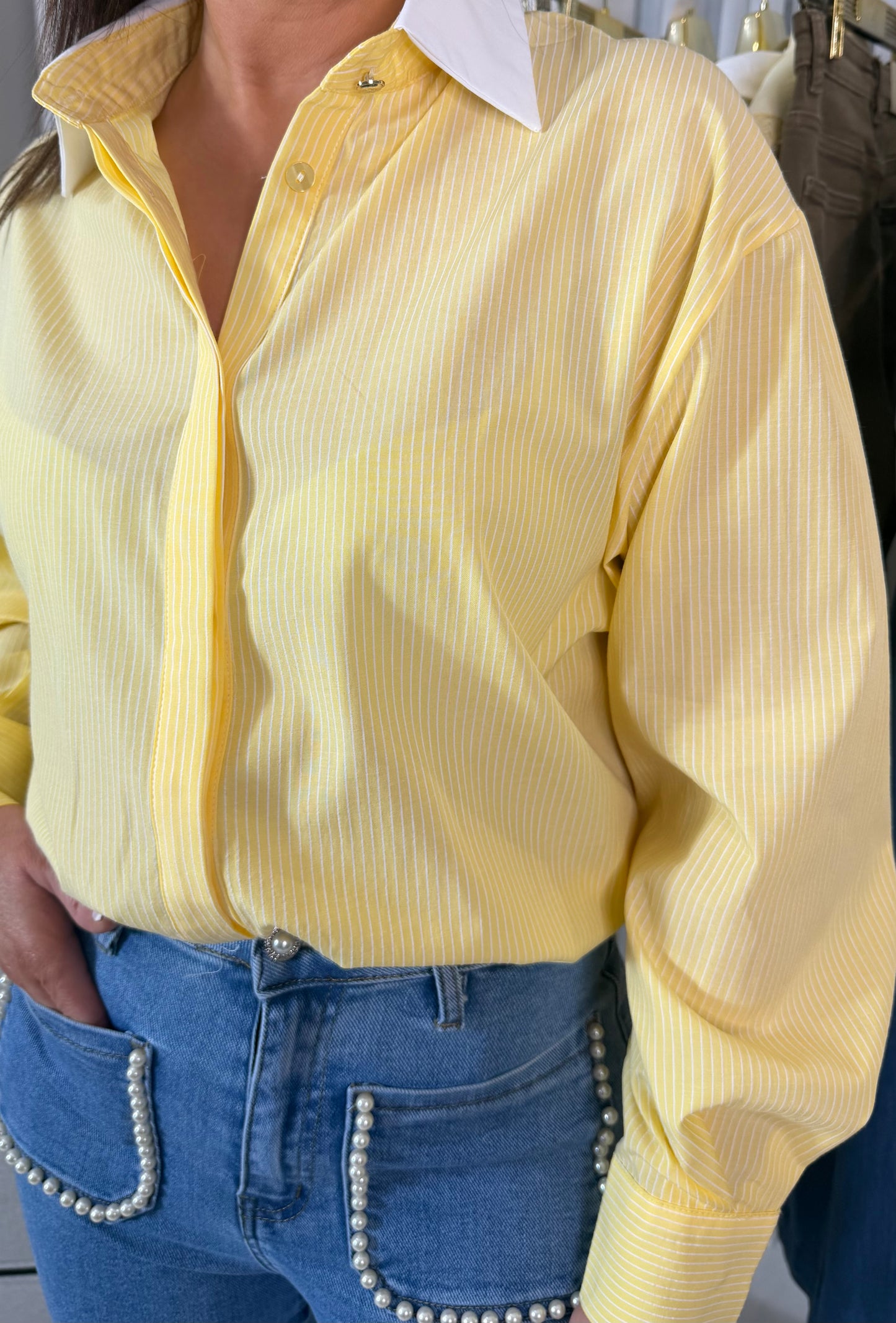Yellow Pinstriped Shirt with Tie