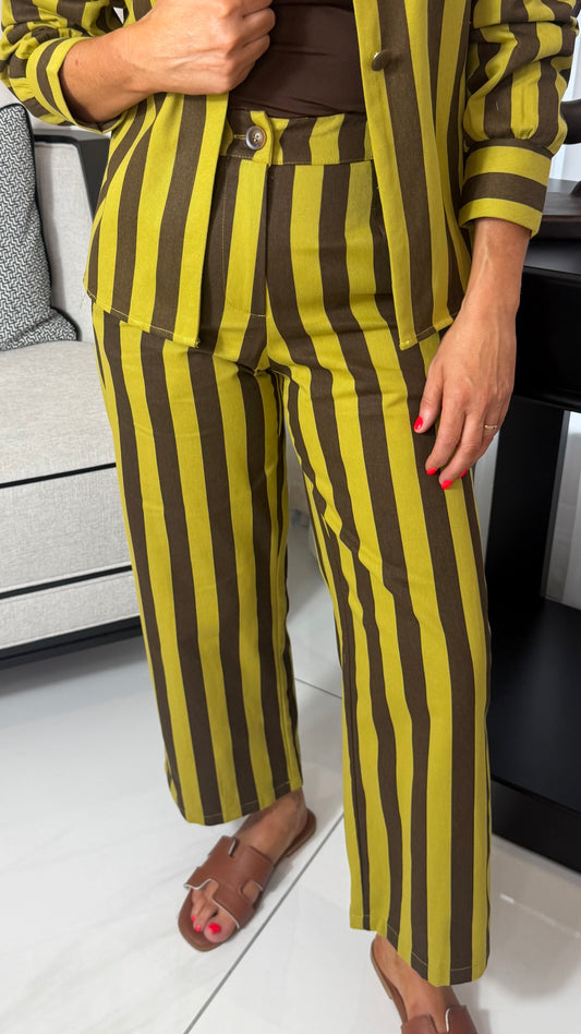 Pistachio & Chocolate Striped Cropped Trousers